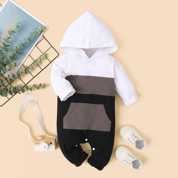

Baby Boy Color Block Pocket Front Hooded Jumpsuit, Multicolor