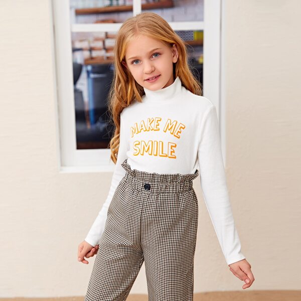 

Girls Mock Neck Slogan Graphic Tee, White