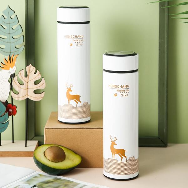 

1pc Elk Print Vacuum Cup, White