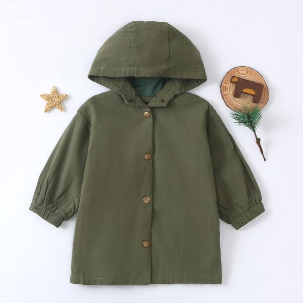 

Toddler Girls Button Front Ruched Hooded Coat, Army green