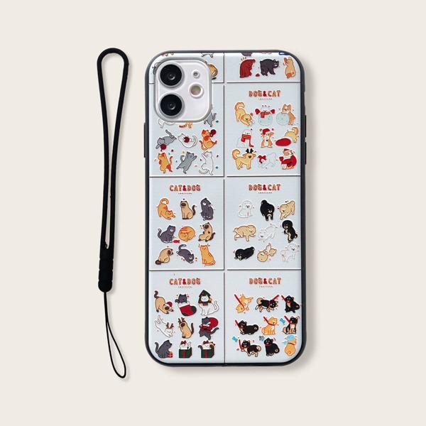 

Cat & Dog Pattern iPhone Case With Lanyard, Multicolor