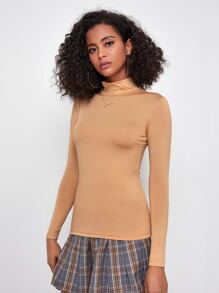 SHEIN Essnce Camiseta sólida de cuello alto - Albaricoque - Ver 5