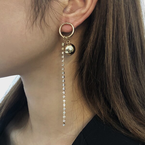 

Rhinestone Decor Drop Earrings, Gold