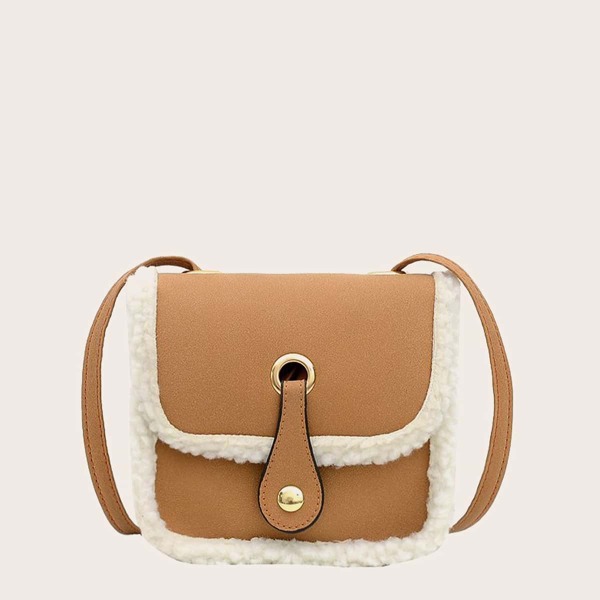 

Mini Contrast Faux Fur Flap Crossbody Bag, Brown