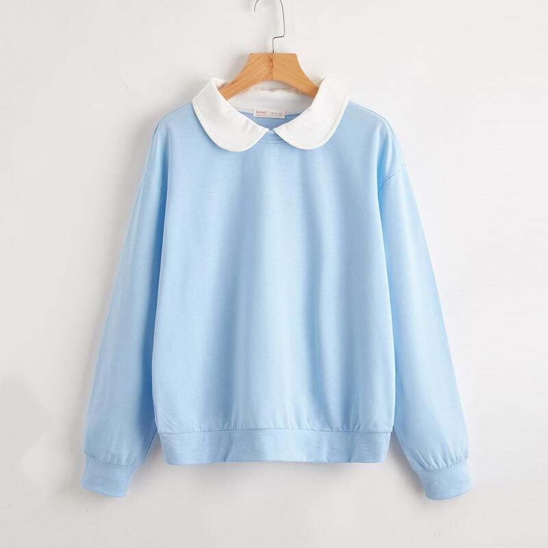 

Contrast Collar Drop Shoulder Sweatshirt, Baby blue