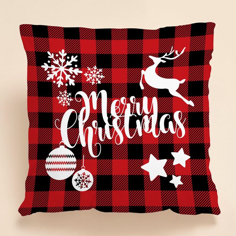 

Christmas Plaid Pattern Cushion Cover Without Filler, Red