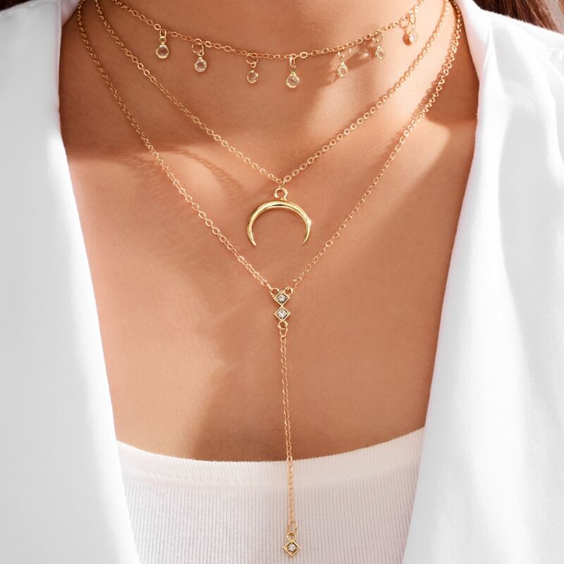 

Moon Charm Layered Necklace, Gold