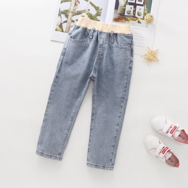 

Toddler Girls Elastic Waist Slant Pocket Jeans, Medium wash