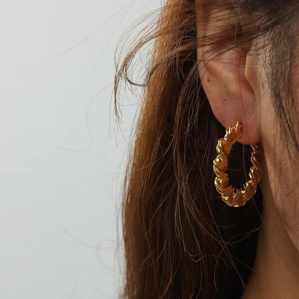 

Textured Metal Hoop Earrings, Gold
