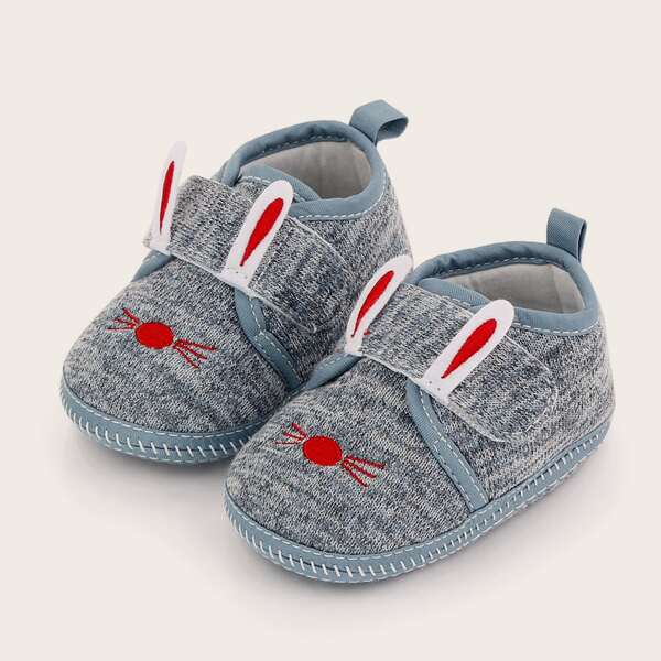 

Baby Boy Cartoon Design Velcro Strap Flats, Grey
