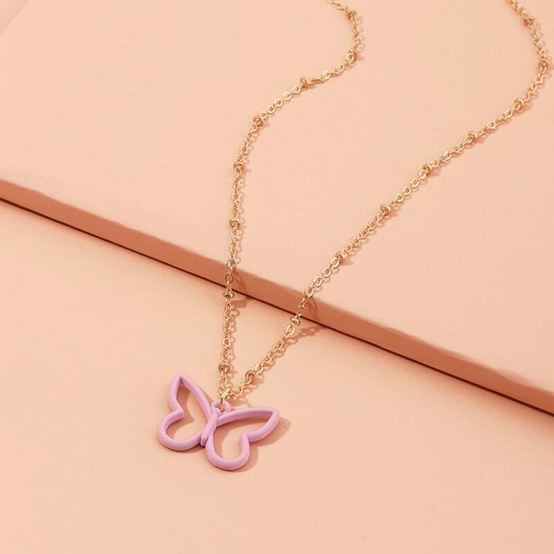 

Butterfly Pendant Necklace, Mauve purple