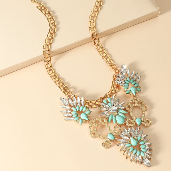

Rhinestone Decor Necklace, Green