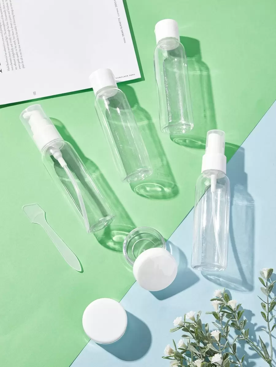 NEFOUME 7入組旅行瓶套件，防漏便攜式洗漱用品容器套裝，透明PET飛行尺寸化妝品容器，用於乳液、洗髮水、面霜、肥皂，7入組 - 無色 - 查看 1