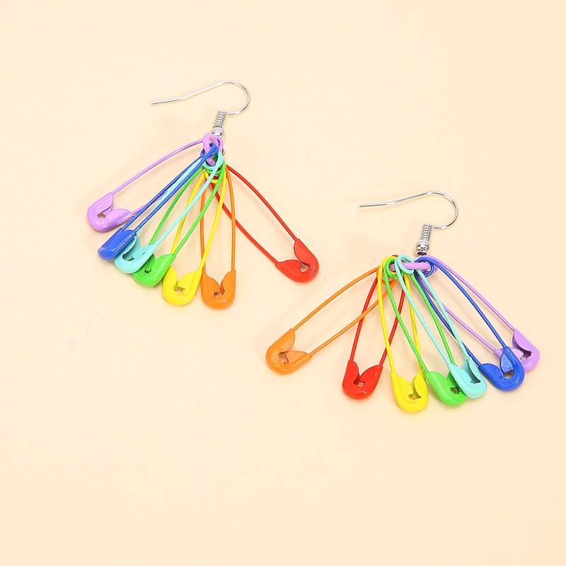 

Colorful Safety Pin Drop Earrings, Multicolor