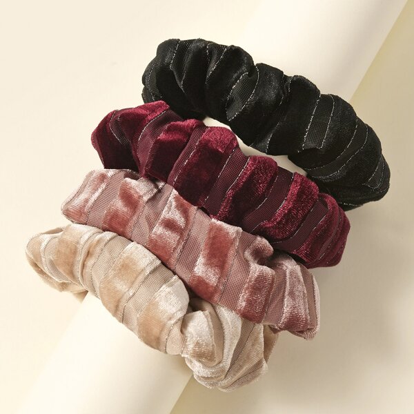 

4pcs Velvet Scrunchies, Multicolor