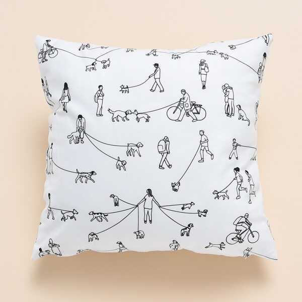 

Cartoon Graphic Cushion Cover Without Filler, White