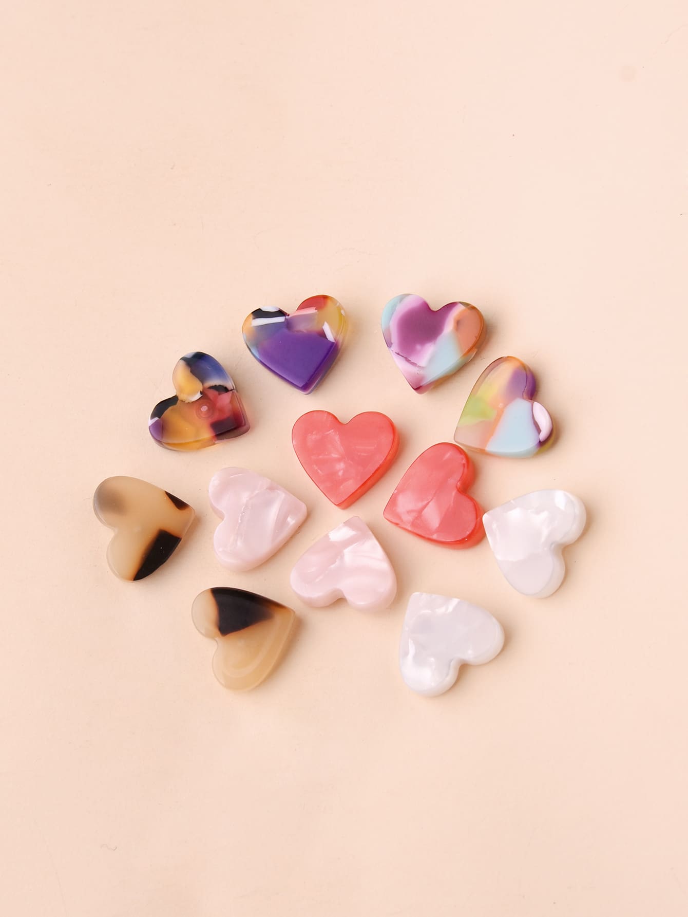 6pairs Heart Design Stud Earrings - Multicolor - View 1