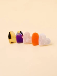 6pairs Heart Design Stud Earrings - Multicolor - View 3