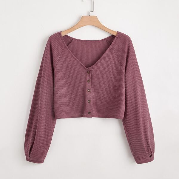 

Plus Button Front Raglan Sleeve Tee, Red