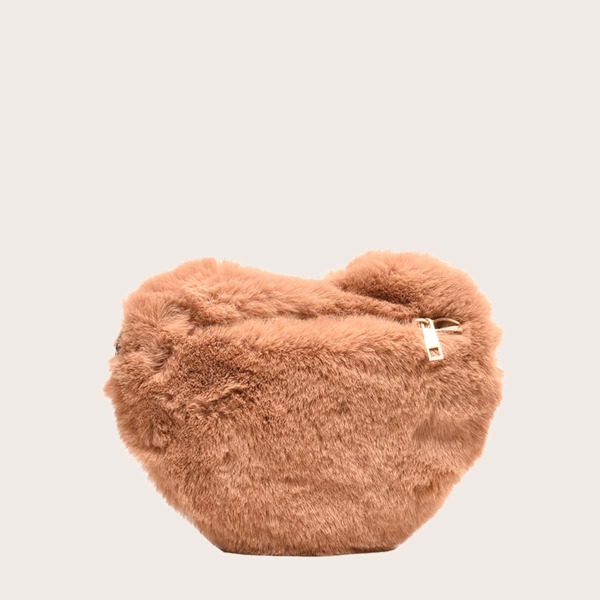 

Heart Shaped Faux Fur Crossbody Bag, Brown