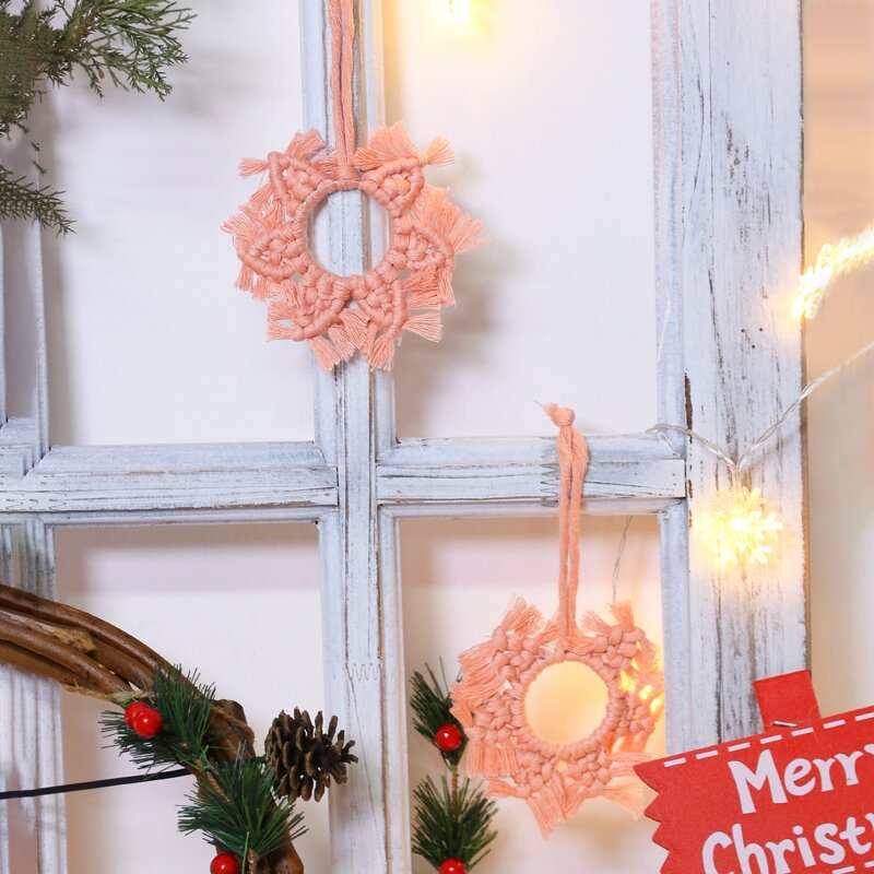

1pc Christmas Braided Wreath Wall Hanging, Coral pink