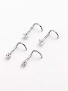 4pcs/set Rhinestone Decor Nose Stud For Women And Men, Punk Piercing, A Fashionable Body Jewelry Gift For Any Occasion - Silver - View 1