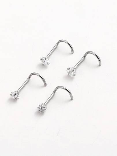 4pcs/set Rhinestone Decor Nose Stud For Women And Men, Punk Piercing, A Fashionable Body Jewelry Gift For Any Occasion