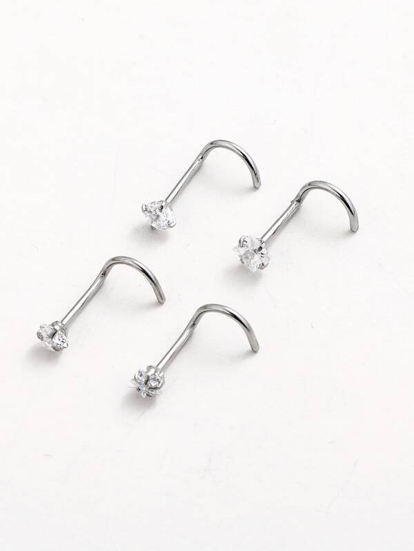 4pcs/set Rhinestone Decor Nose Stud For Women And Men, Punk Piercing, A Fashionable Body Jewelry Gift For Any Occasion