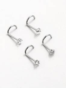 4pcs/set Rhinestone Decor Nose Stud For Women And Men, Punk Piercing, A Fashionable Body Jewelry Gift For Any Occasion - Silver - View 3