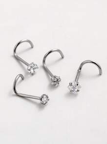 4pcs/set Rhinestone Decor Nose Stud For Women And Men, Punk Piercing, A Fashionable Body Jewelry Gift For Any Occasion - Silver - View 4