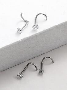 4pcs/set Rhinestone Decor Nose Stud For Women And Men, Punk Piercing, A Fashionable Body Jewelry Gift For Any Occasion - Silver - View 5