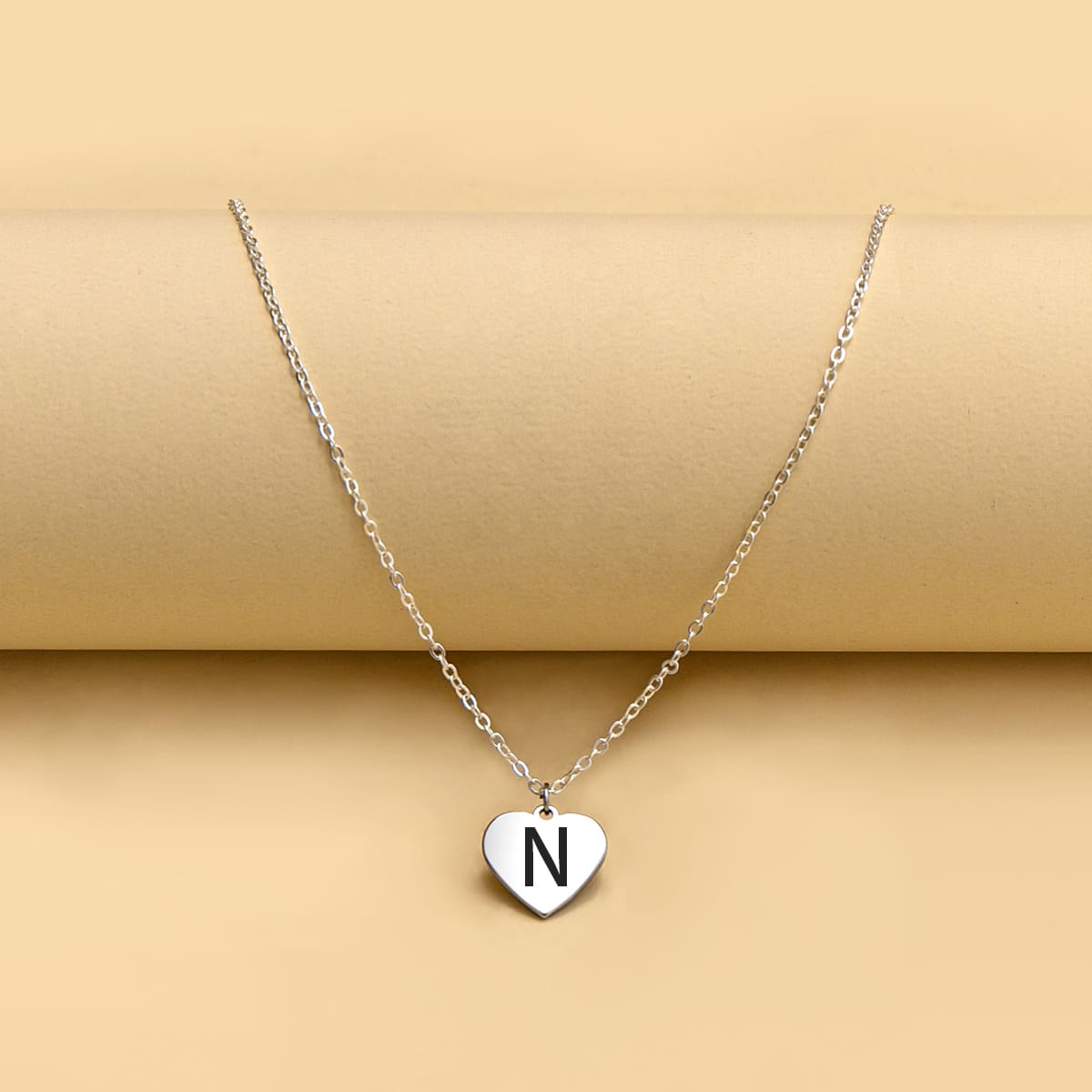

Letter Graphic Heart Charm Necklace, Silver