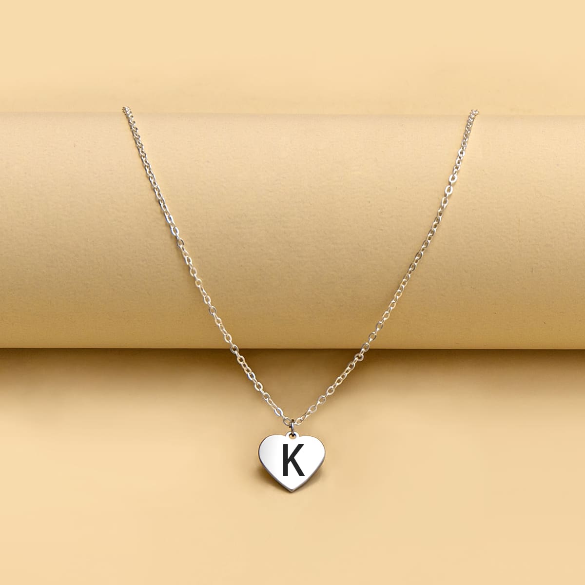 

Letter Graphic Heart Charm Necklace, Silver