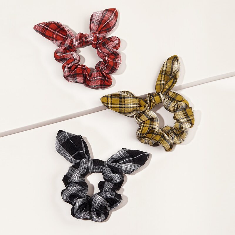 

3pcs Plaid Scrunchies, Multicolor