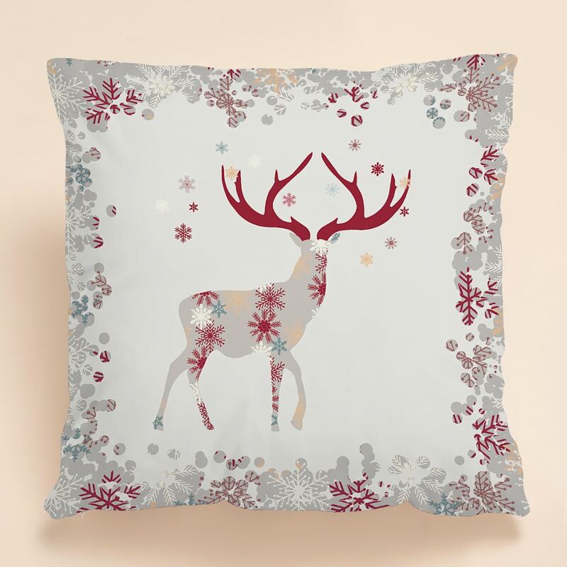 

Christmas Deer Print Cushion Cover Without Filler, White