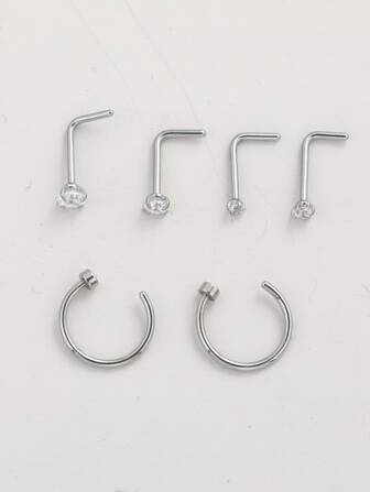 6قطعات/طقم فولاذ غير قابل للصدأ , أسلوب أساسي مع أنيق بديكور حجر الراين خاتم أنف للنساء و للرجال , البونك ثقب , A الموضة مجوهرات الجسم هدية الى أي مناسبات , فولاذ غير قابل للصدأ مجوهرات