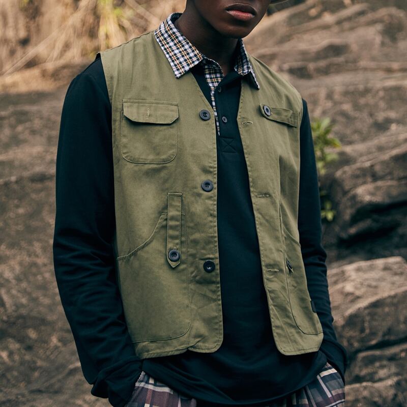 

Guys Button Front Pocket Vest Jacket, Army green