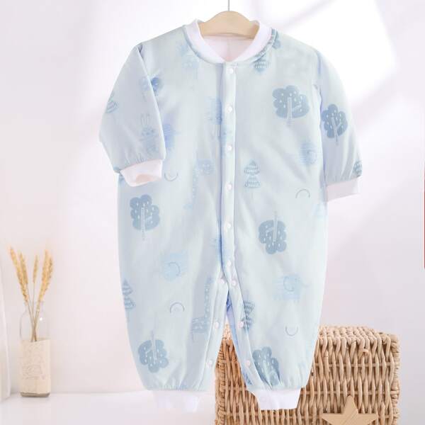

Baby Boy Cartoon Graphic Button Front Jumpsuit, Baby blue