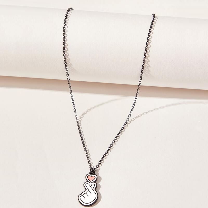 

Heart & Gesture Pendant Necklace, White