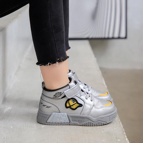 

Boys Baseball Cap Patch High Top Sneakers, Grey