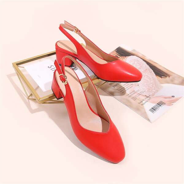 

Minimalist Slingback Chunky Pumps, Red