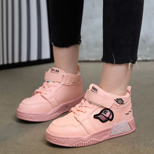 

Girls Baseball Cap Patch High Top Sneakers, Pink