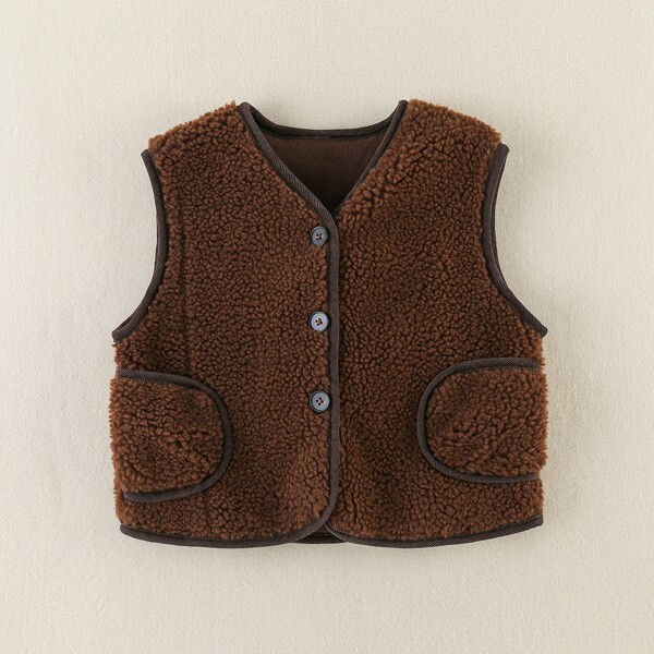

Toddler Boys Button Front Teddy Vest Coat, Chocolate brown