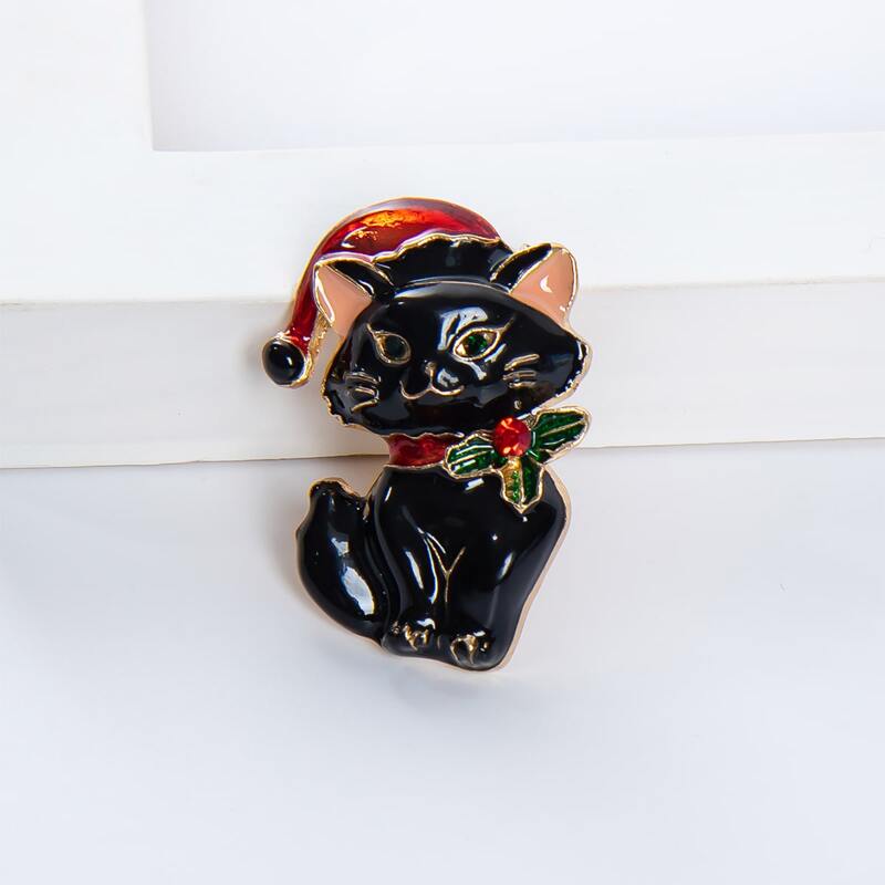 

Christmas Cat Design Brooch, Black