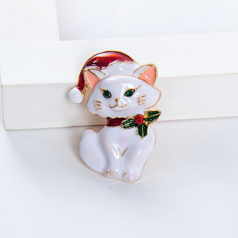 

Christmas Cat Design Brooch, White
