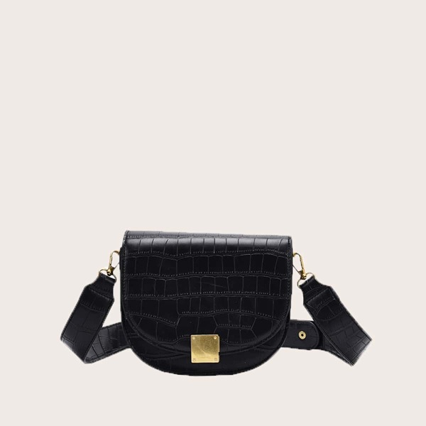 

Croc Embossed Saddle Bag, Black