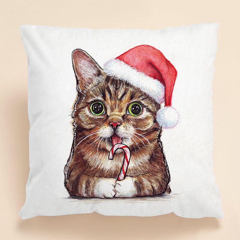 

Cat Print Cushion Cover Without Filler, White