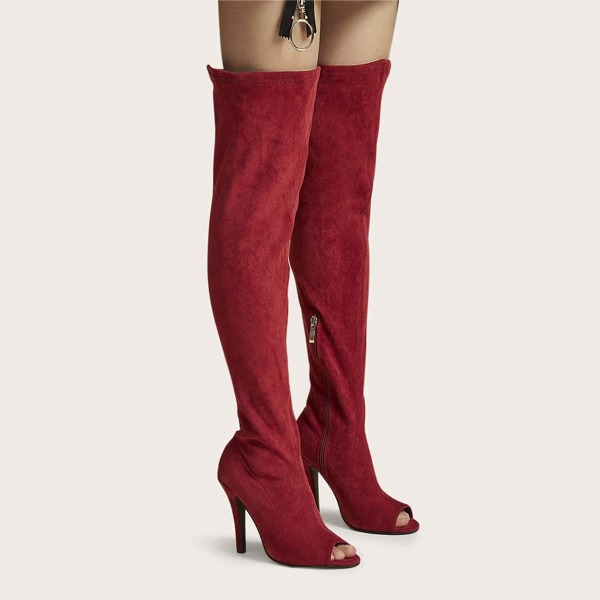 

Peep Toe Stiletto Heeled Sock Boots, Rose red