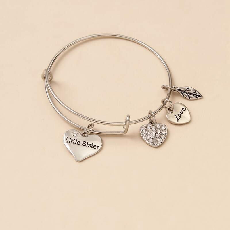 

Rhinestone Heart Charm Bracelet, Silver