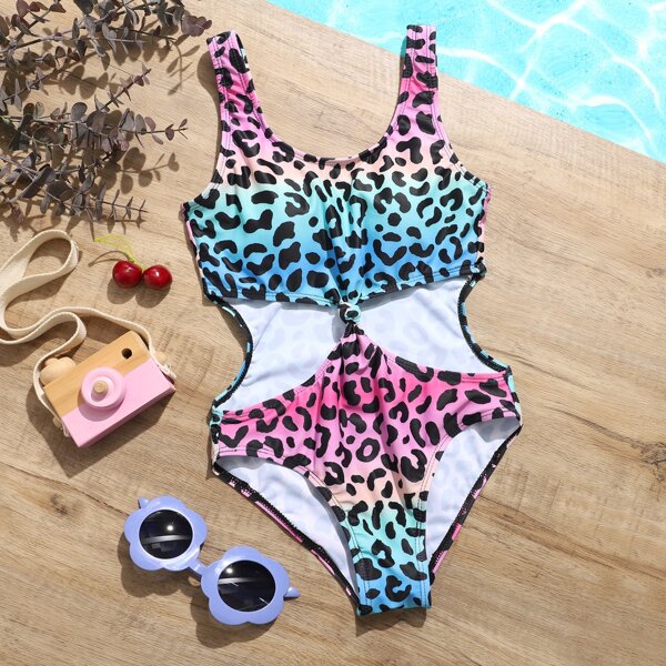 

Girls Allover Graphic Cut-out One Piece Swimsuit, Multicolor